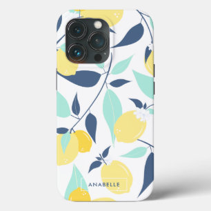 Mint and Yellow Lemons Pattern iPhone 13 Pro Case