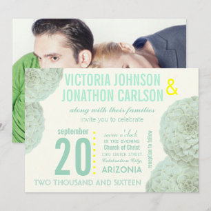 Mint and Yellow Succulent Modern Wedding Invitation