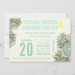 Mint and Yellow Succulent Modern Wedding Invitation