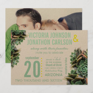 Mint and Yellow Succulent Modern Wedding Invitation