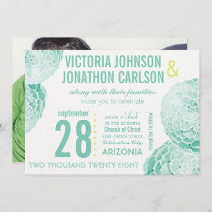 Mint and Yellow Succulent Modern Wedding Invitation