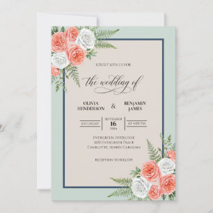 Mint Apricot Fern Wedding Invitation