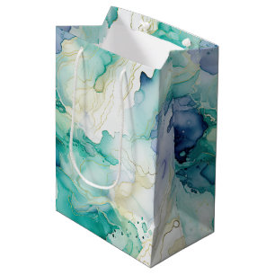Mint Aqua Blue Ink Marble Medium Gift Bag