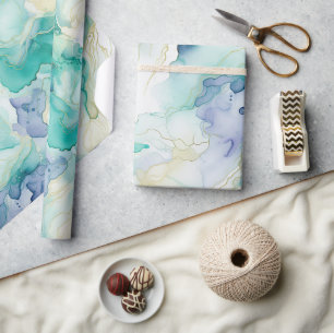 Mint Aqua Blue Ink Marble Wrapping Paper