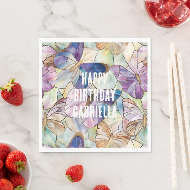 Mint Aqua Blue Purple Butterflies Napkin (Insitu)