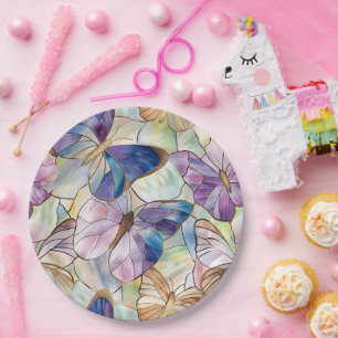 Mint Aqua Blue Purple Butterflies Paper Plate
