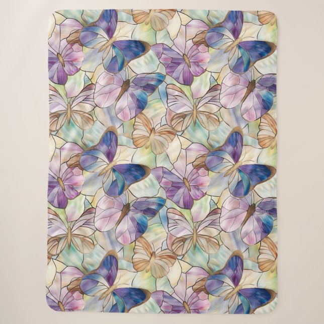 Mint Aqua Blue Purple Butterflies Sherpa Blanket (Front)
