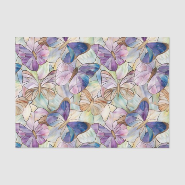 Mint Aqua Blue Purple Butterflies Tissue Paper (Front)