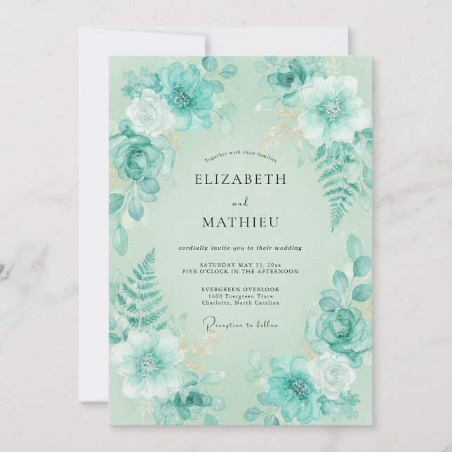 Mint Aqua Fern Wedding Invitation (Front)