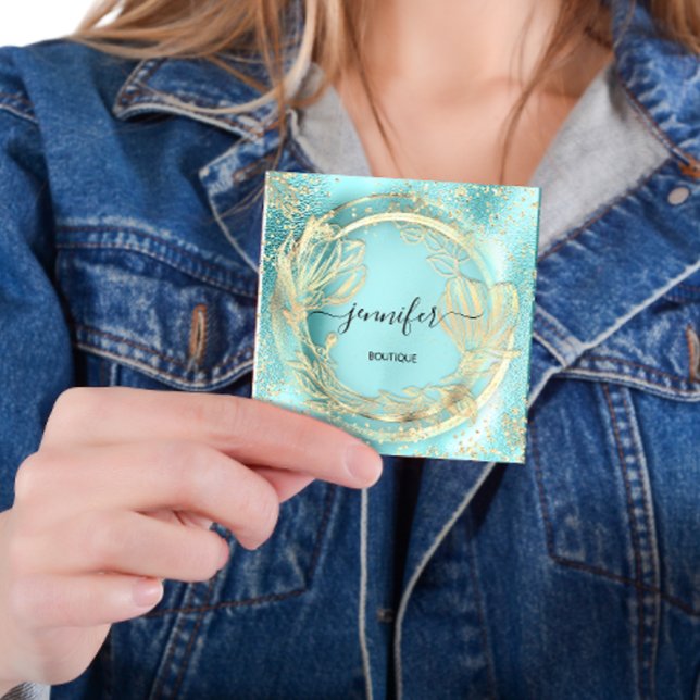 Mint Aqua Floral QRCode Logo Square Insert Beauty  (Creator Uploaded)