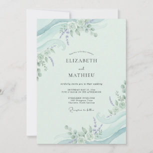 Mint Aqua Foliage Soft Eucalyptus Wedding Invitation