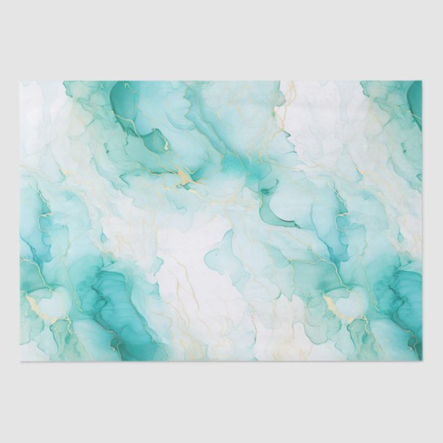 Mint Aqua Glam Elegant Gold Marble Tissue Paper (Front)
