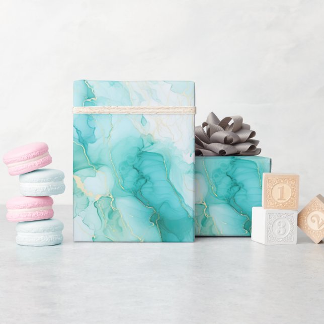 Mint Aqua Glam Elegant Gold Marble Wrapping Paper (Baby Shower)