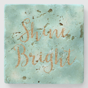 Mint Aqua Gold Glitter Shine Stone Coaster