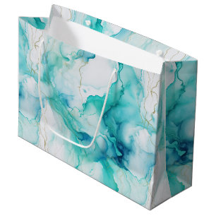 Mint Aqua Gold Ink Marble Large Gift Bag