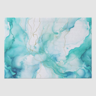 Mint Aqua Gold Ink Marble Tissue Paper