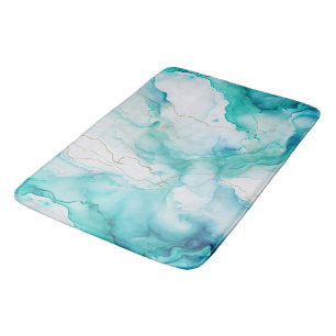 Mint Aqua Ink Marble Bath Mat