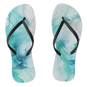Mint Aqua Ink Marble Flip Flops