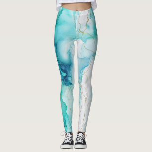 Mint Aqua Ink Marble Leggings