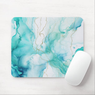 Mint Aqua Ink Marble Mouse Pad