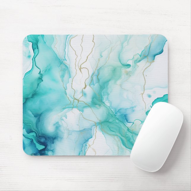 Mint Aqua Ink Marble Mouse Pad (With Mouse)