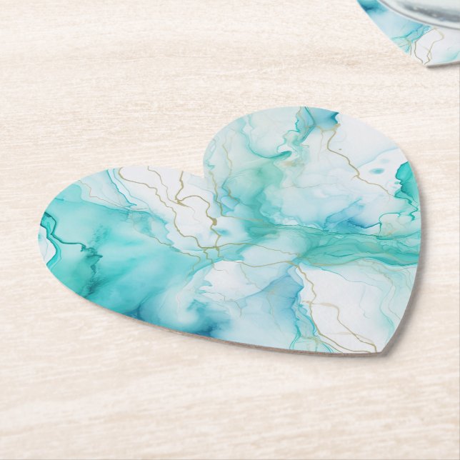 Mint Aqua Ink Marble Paper Coaster (Angled)