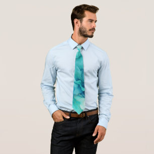 Mint Aqua Ink Marble Tie