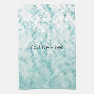 Mint Aqua Ombre Tropical Leaves      Kitchen Towel
