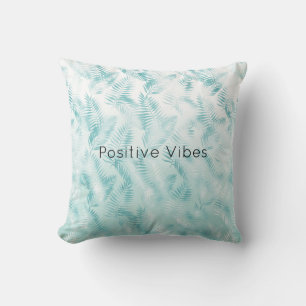 Mint Aqua Ombre Tropical Leaves     Throw Pillow