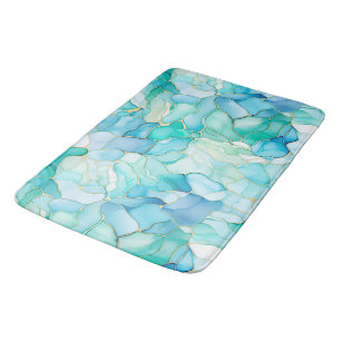 Mint Aqua Pearl Gold Marble Bath Mat