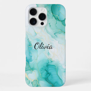 Mint Aqua Pearl Gold Marble  iPhone 16 Pro Max Case