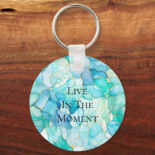 Mint Aqua Pearl Gold Marble  Keychain