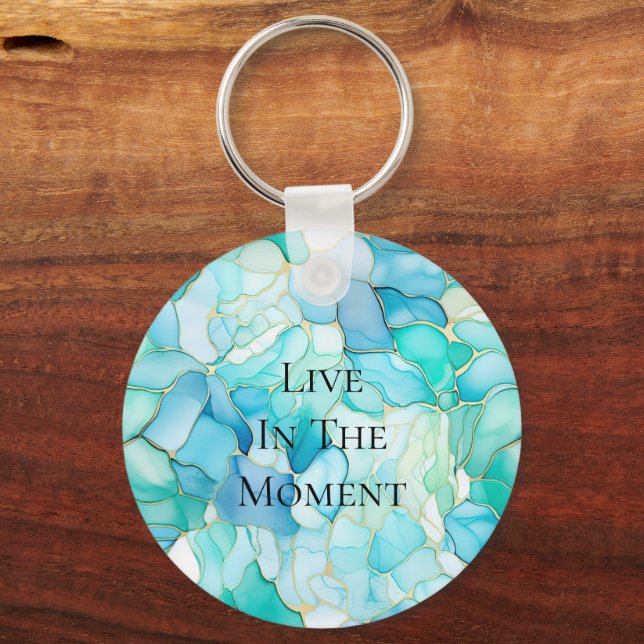 Mint Aqua Pearl Gold Marble  Keychain (Front)