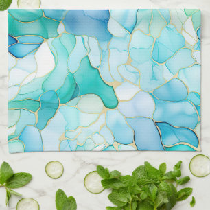 Mint Aqua Pearl Gold Marble  Kitchen Towel