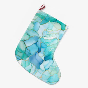 Mint Aqua Pearl Gold Marble  Large Christmas Stocking