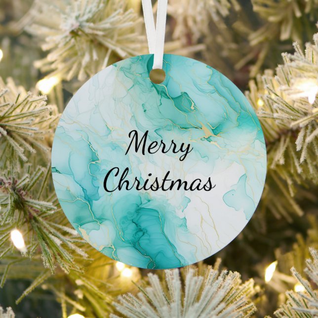 Mint Aqua Pearl Gold Marble  Metal Ornament (Insitu)