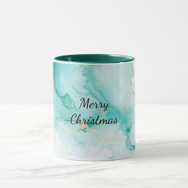 Mint Aqua Pearl Gold Marble  Mug (Center)