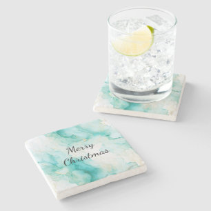Mint Aqua Pearl Gold Marble  Stone Coaster