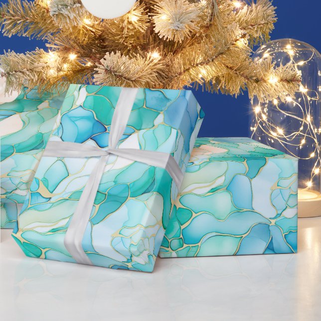 Mint Aqua Pearl Gold Marble  Wrapping Paper (Holidays)