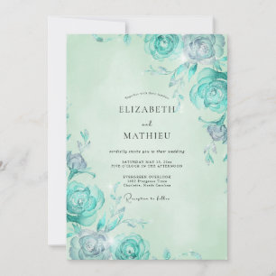 Mint Aqua Rose Wedding Invitation