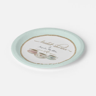 Mint Aqua Tea Party Bridal Shower Decor Script Paper Plate