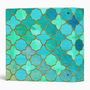 Mint Aqua Teal Gold Oriental Moroccan Tile pattern Binder