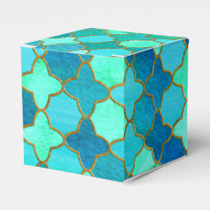 Mint Aqua Teal Gold Oriental Moroccan Tile pattern Favor Box