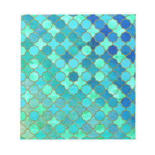 Mint Aqua Teal Gold Oriental Moroccan Tile pattern Notepad