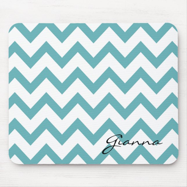 Mint Aqua White Chevron Mouse Pad (Front)