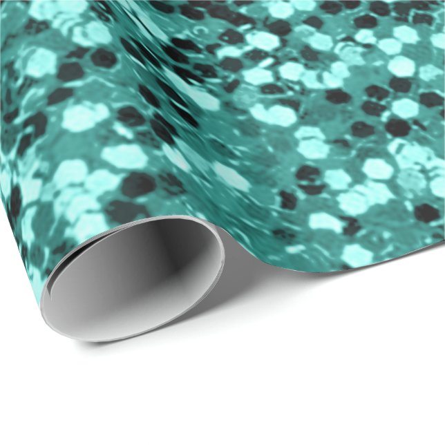Mint Aquatic Water  Sequin Glitter Shiny Effect Wrapping Paper (Roll Corner)