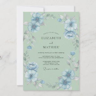 Mint Azure Blossom Wedding Invitation