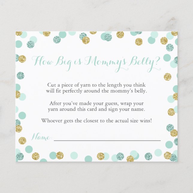 Mint Baby Shower How Big is Mommy's Belly Game (Front)