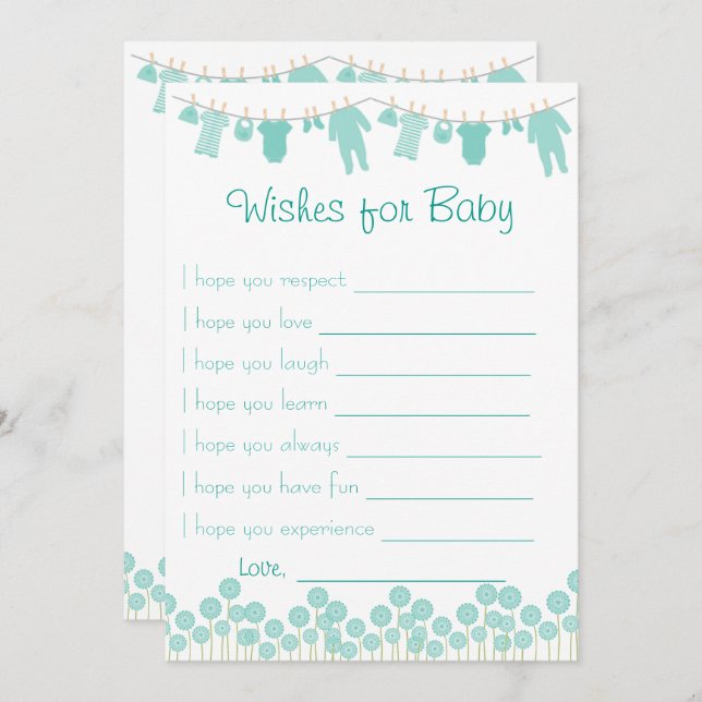 Mint Baby Shower Wishes For Baby Game Invitation (Front/Back)