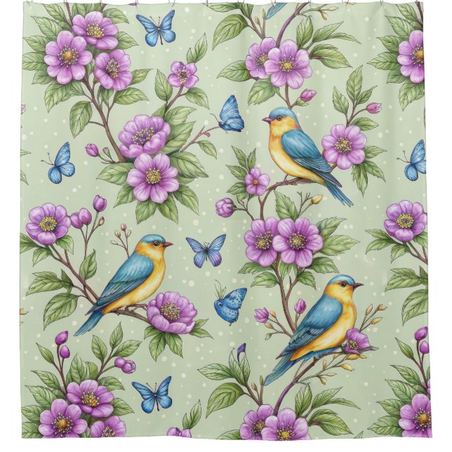 Mint Background Songbirds & Purple Flowers (Front)